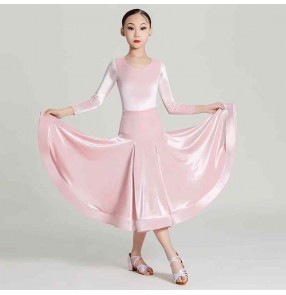 Girls kids pink velvet ballroom latin dance dress children waltz tango flamenco stage performance long gown for children